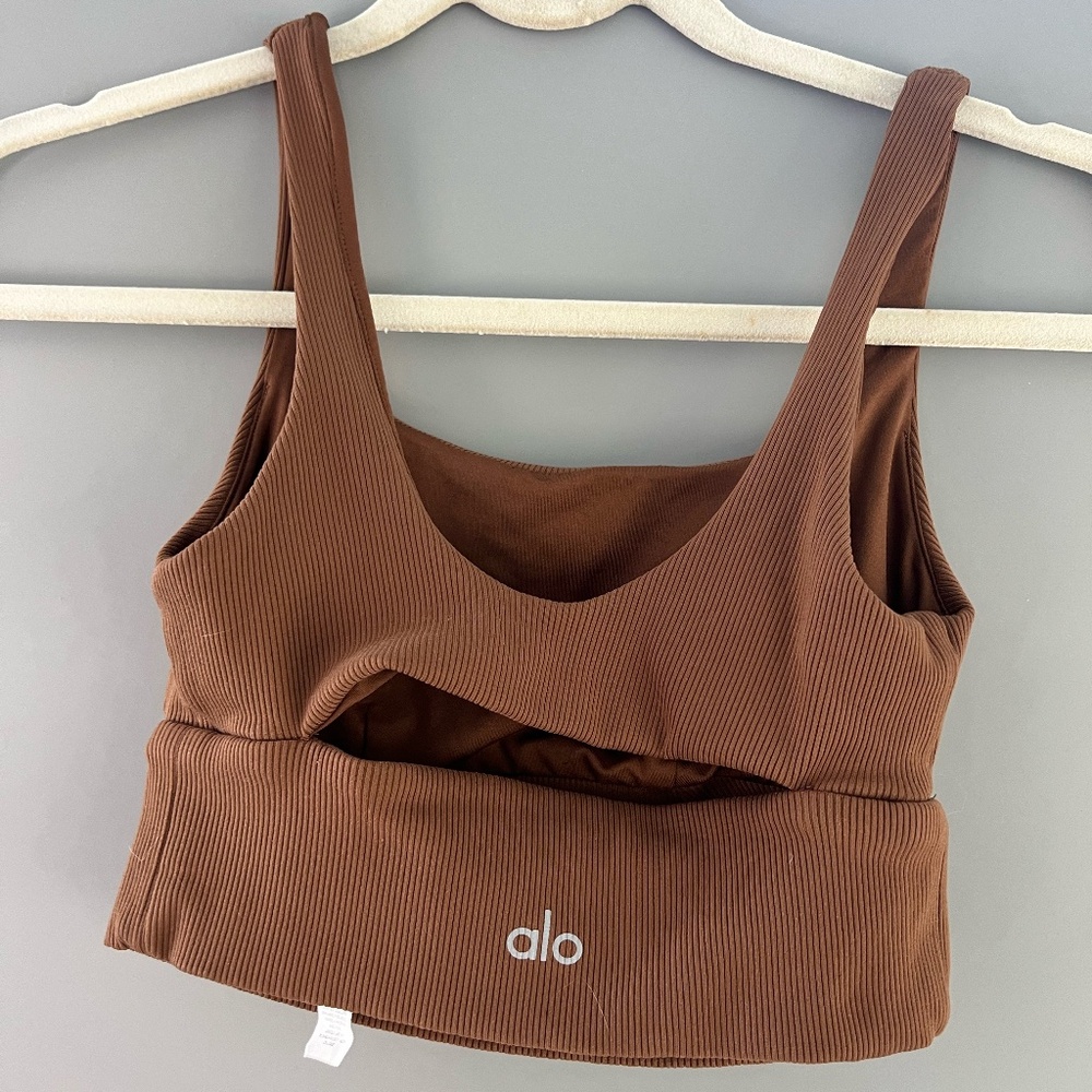 ALO Yoga Brown Ribbed Scoop Sports Bra